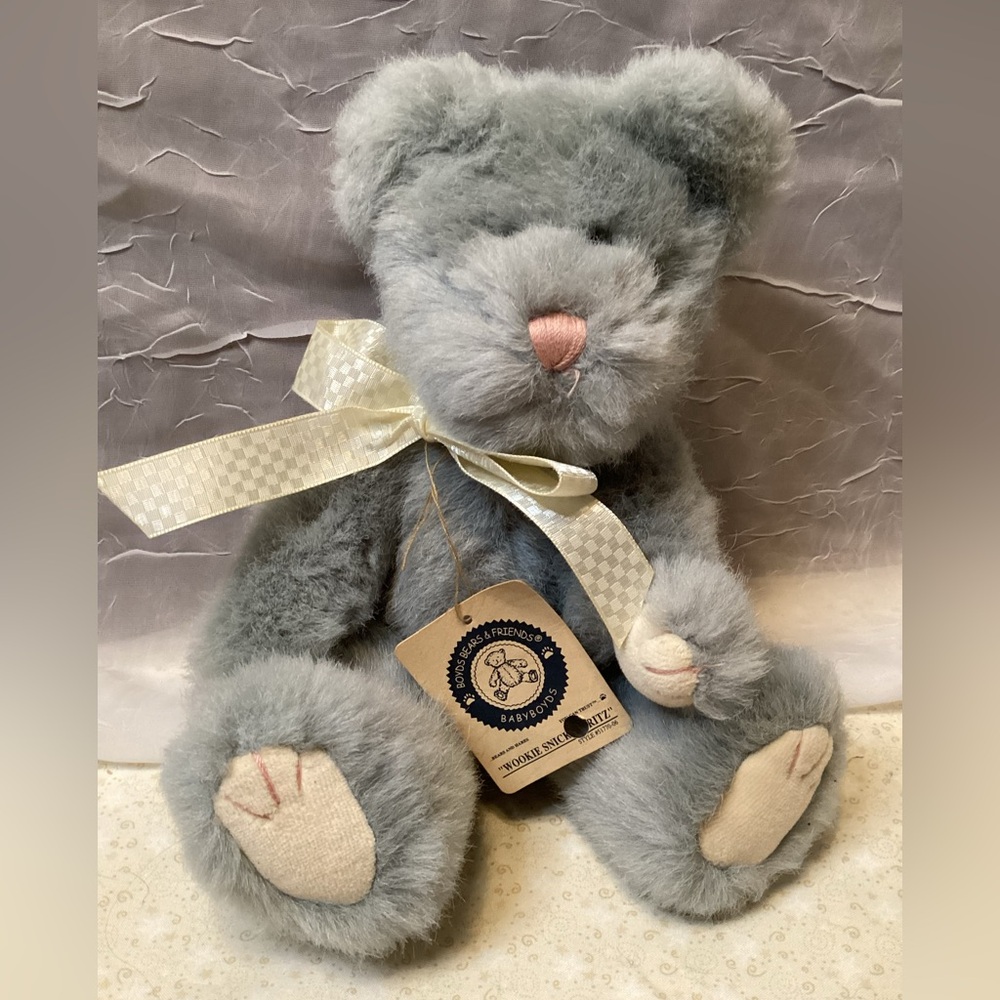 Boyds Bears Baby Boyd's Wookie Snickelfritz Teddy Bear Grey with Cream Bow Joint